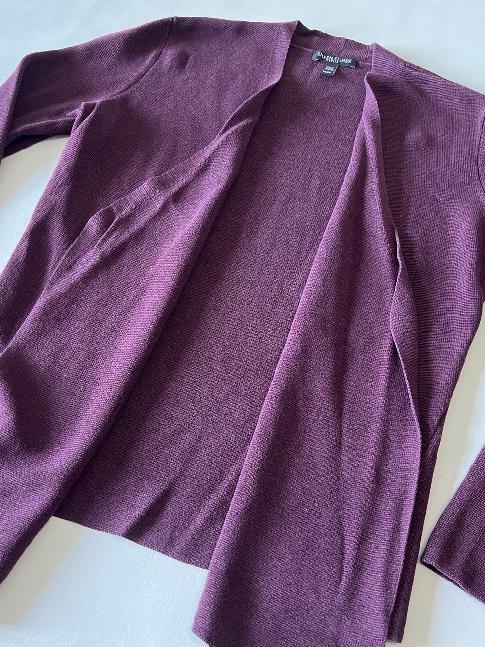 Eileen Fisher Purple Asymmetric Open-Front Cardigan Silk Blend